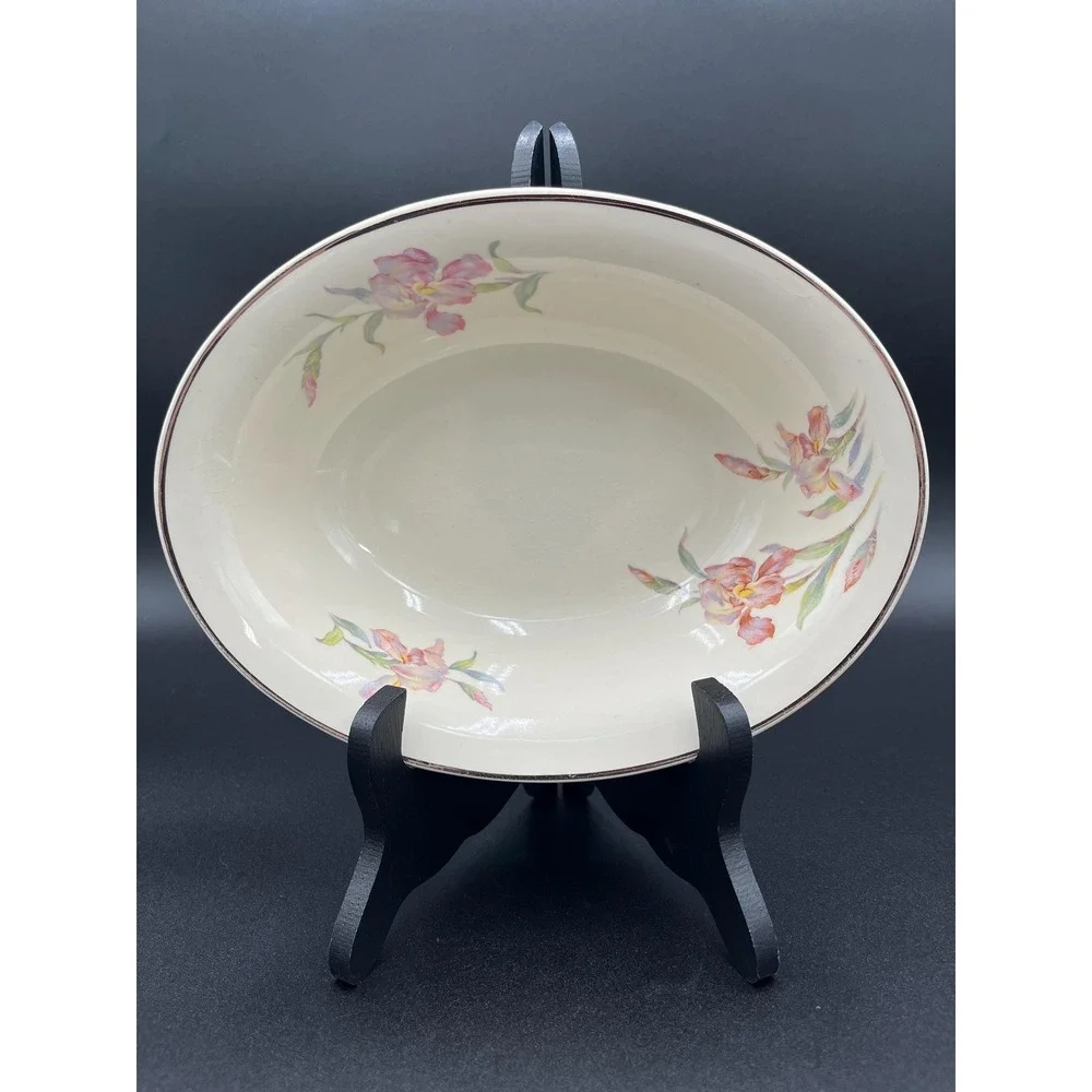 Vintage Cambridge Camwood Ivory Iris Oval Serving Bowl